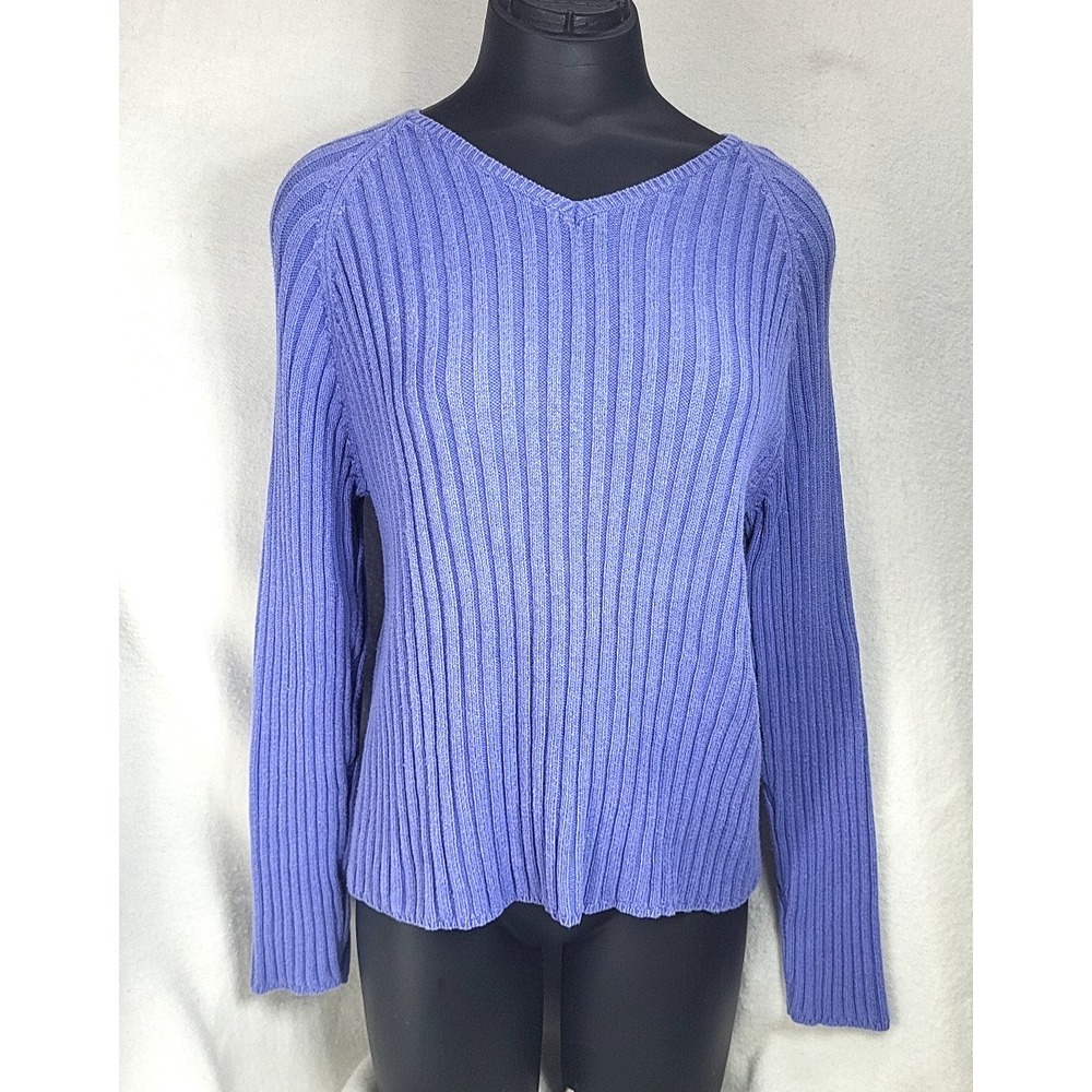 Vintage Y2k 90s Willow Bay Ribbed V Neck Sweater Purple Womens Size XL Lilac